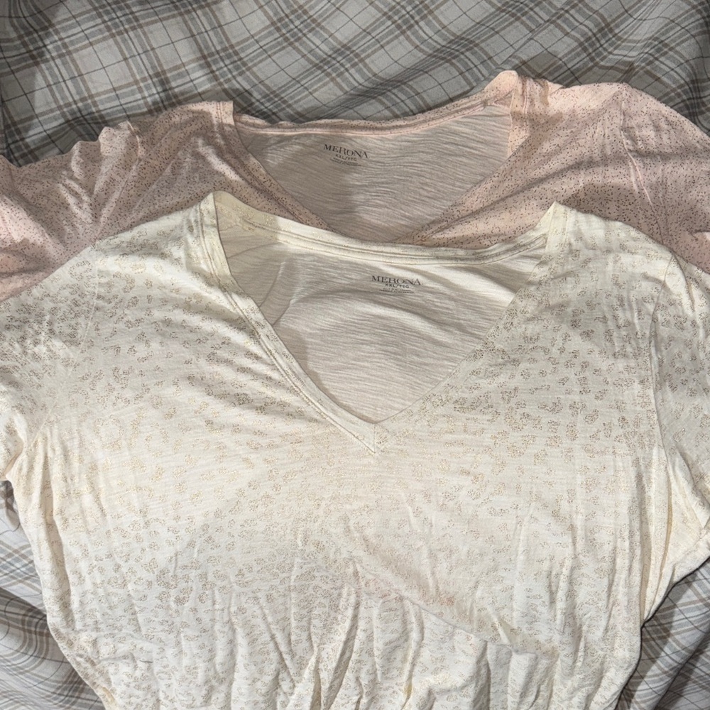 Merona Lightweight V-Neck Short Sleeve Tees in Cream and Blush